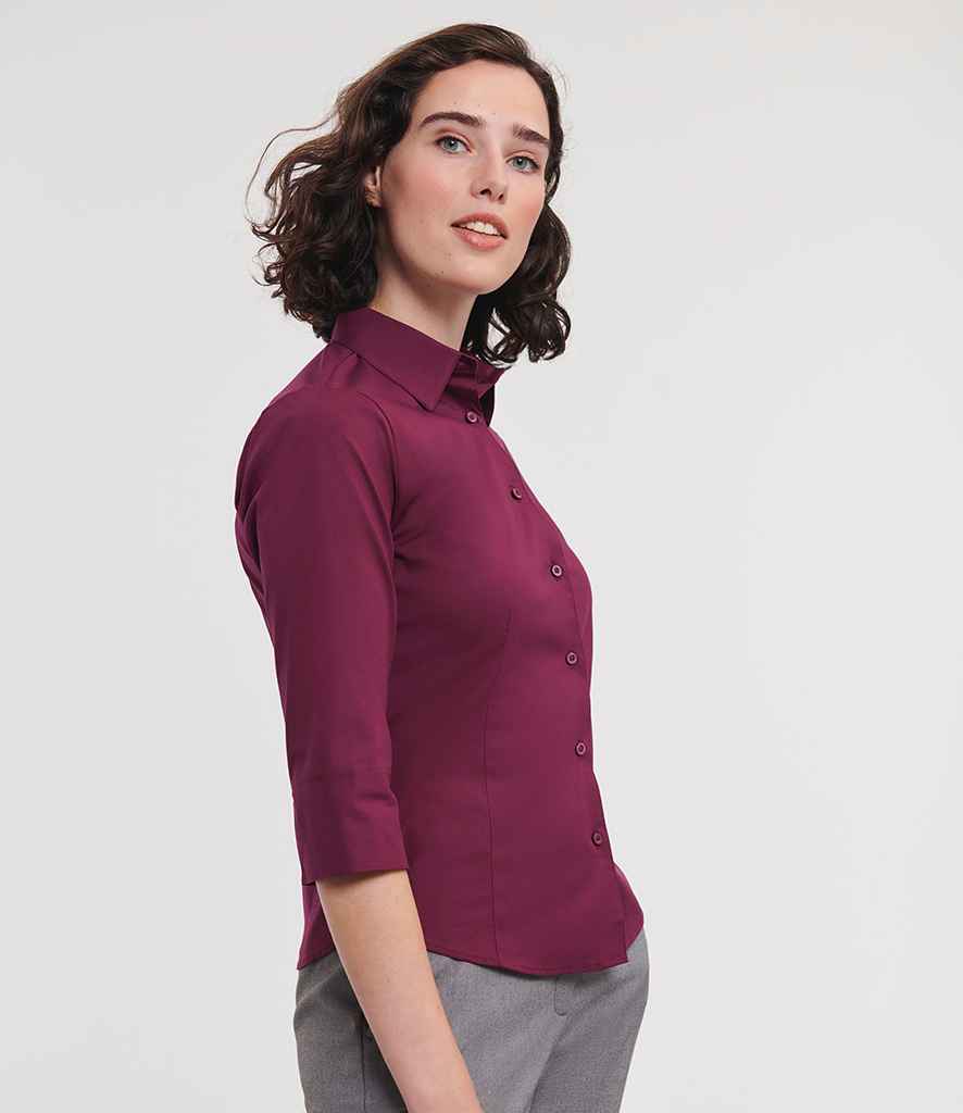 Russell Athletic Collection Ladies 3/4 Sleeve Easy Care Fitted Shirt | Port