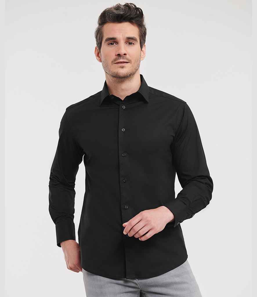 Russell Athletic Collection Long Sleeve Easy Care Fitted Shirt | Black