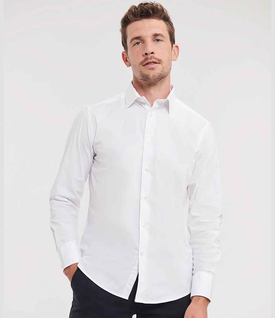 Russell Athletic Collection Long Sleeve Easy Care Fitted Shirt | White
