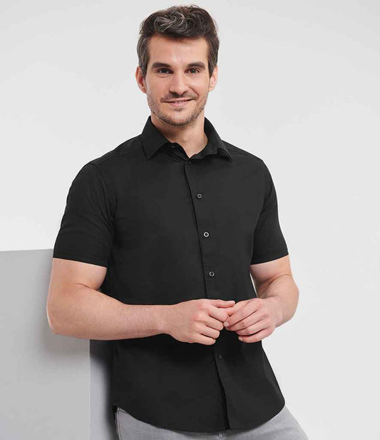 Russell Athletic Collection Short Sleeve Easy Care Fitted Shirt | Black