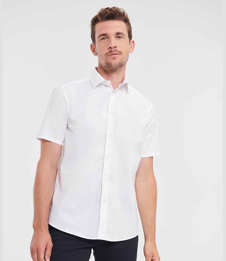 Russell Athletic Collection Short Sleeve Easy Care Fitted Shirt | White