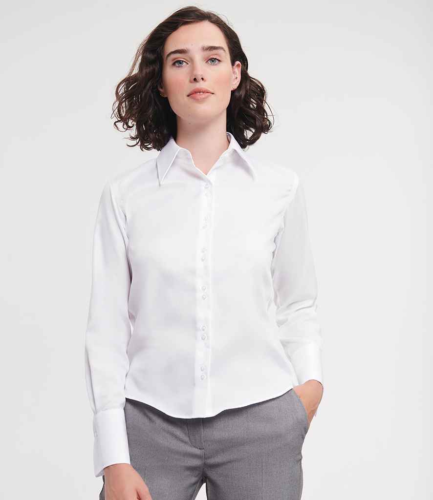 Russell Athletic Collection Ladies Long Sleeve Ultimate Non-Iron Shirt | White