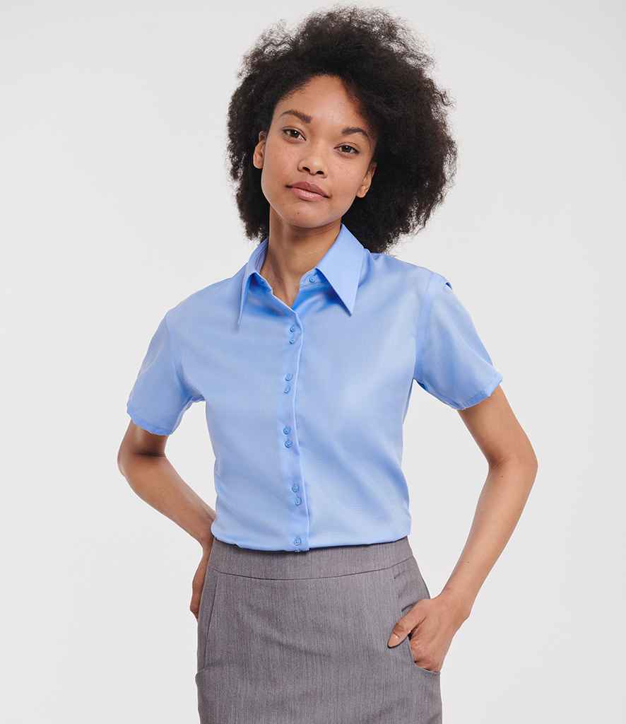 Russell Athletic Collection Ladies Short Sleeve Ultimate Non-Iron Shirt | Bright Sky