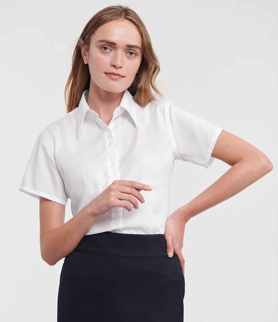 Russell Athletic Collection Ladies Short Sleeve Ultimate Non-Iron Shirt | White