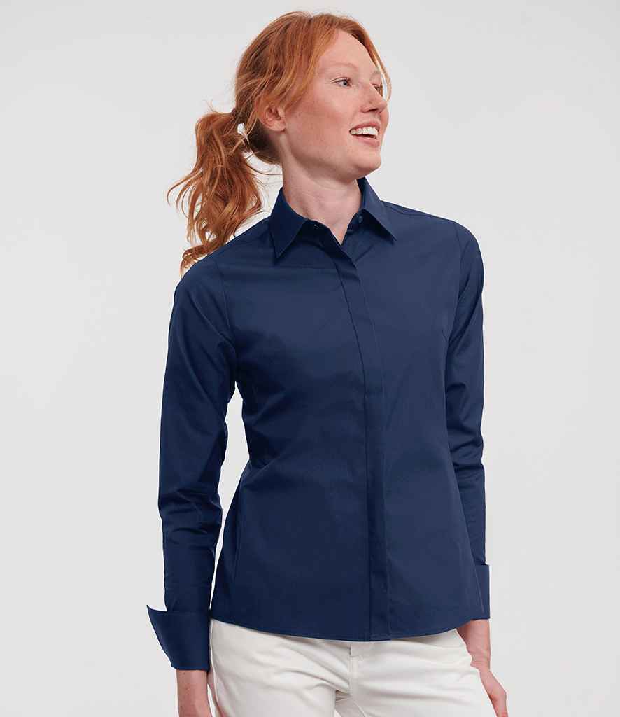 Russell Athletic Collection Ladies Ultimate Stretch Shirt | Bright Navy