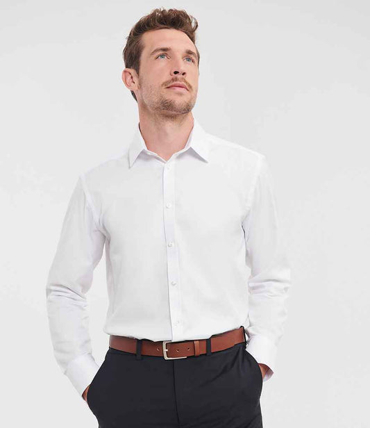 Russell Athletic Collection Long Sleeve Herringbone Shirt | White