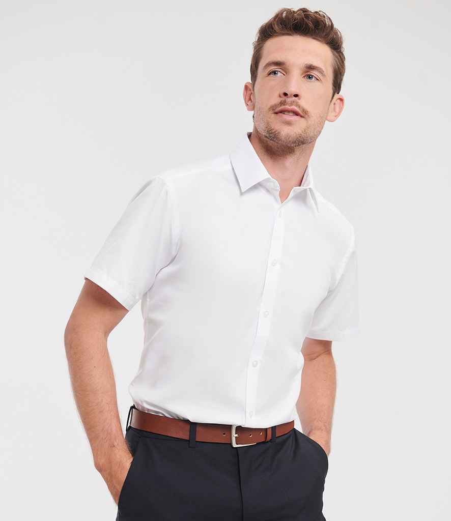 Russell Athletic Collection Short Sleeve Herringbone Shirt | White