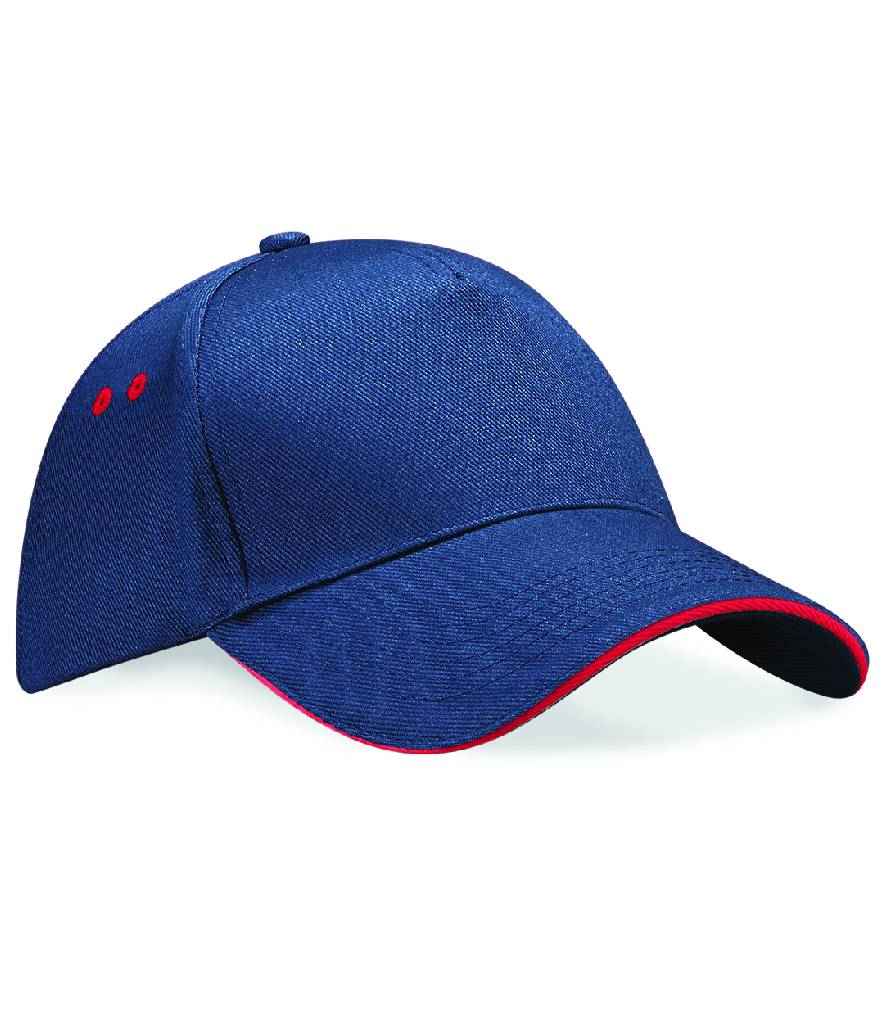 Beechfield Ultimate 5 Panel Cap with Sandwich Peak | French Navy/Classic Red