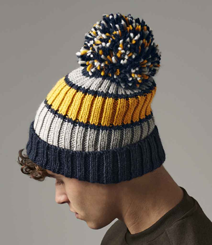 Beechfield Hygge Striped Beanie | Dijon Blue