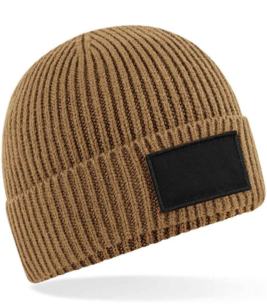 Beechfield Fashion Patch Beanie | Biscuit/Black