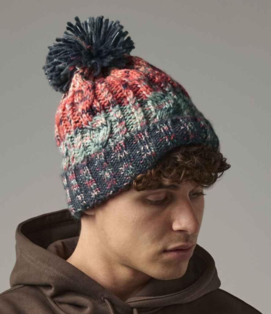 Beechfield Corkscrew Pom Pom Beanie | Watermelon Breeze