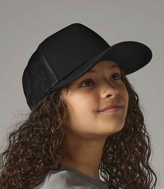Beechfield Kids Vintage Snapback Trucker Cap | Black/Black