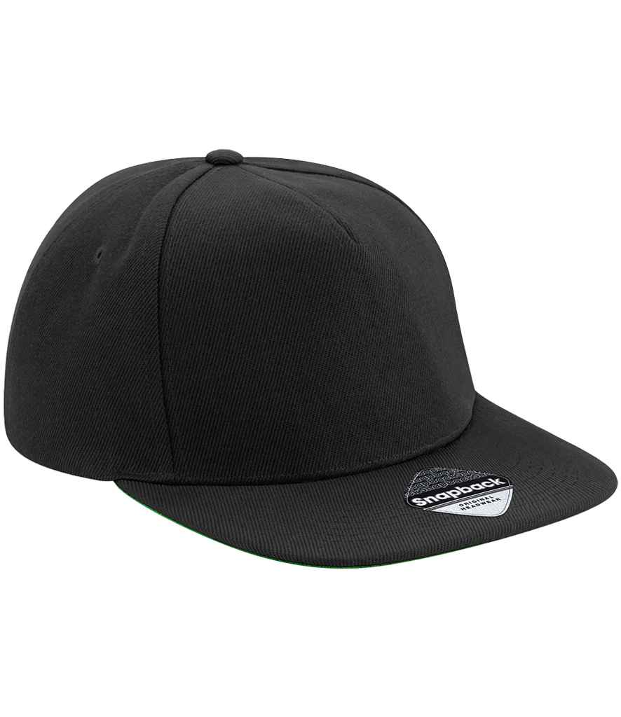 Beechfield Original Flat Peak Snapback Cap | Black/Black