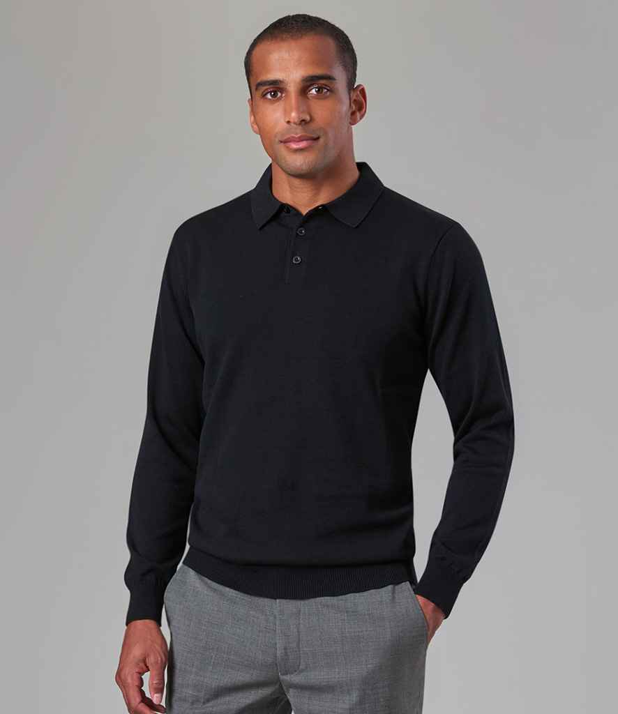 Brook Taverner Casper Knitted Long Sleeve Polo Shirt | Black