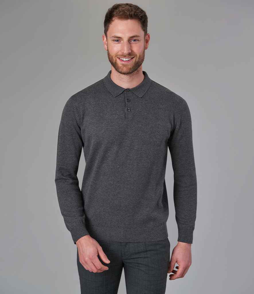 Brook Taverner Casper Knitted Long Sleeve Polo Shirt | Charcoal