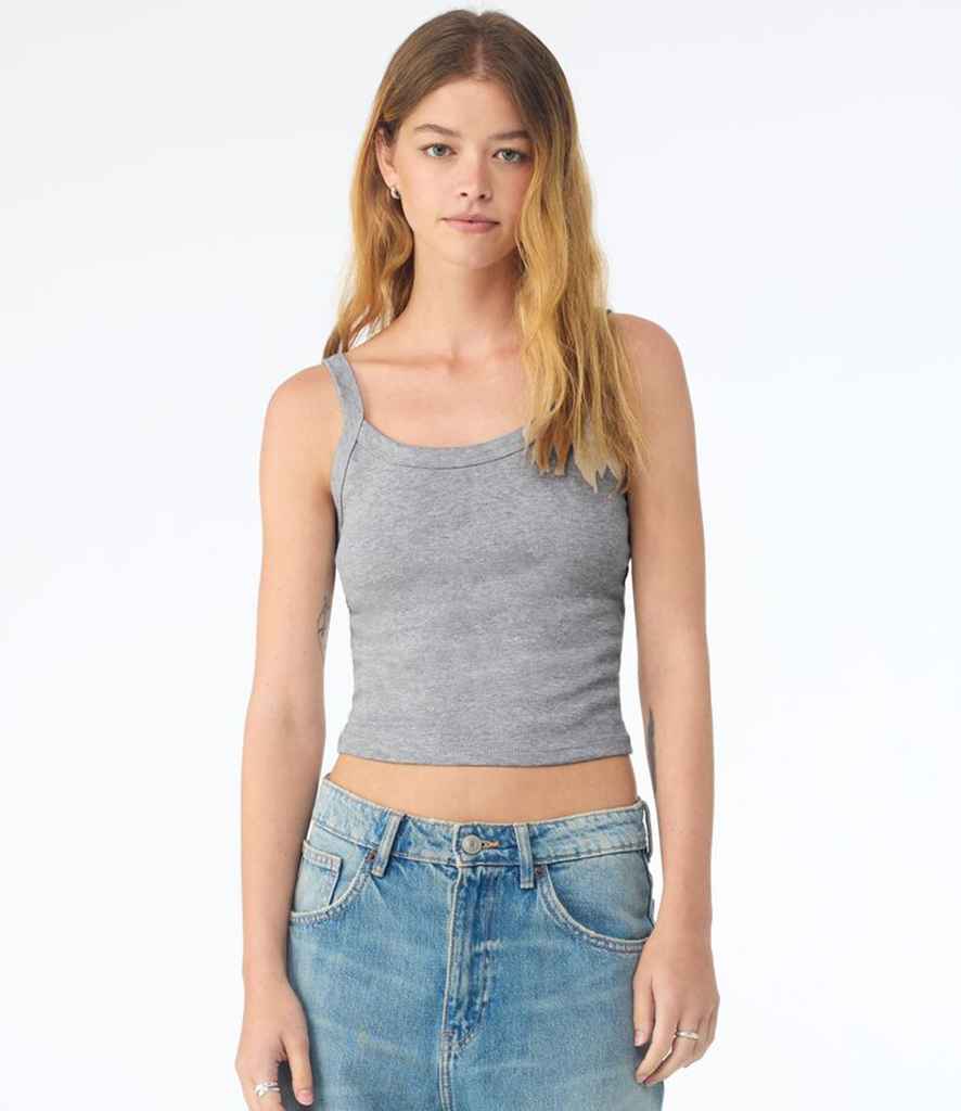 Bella Ladies Micro Rib Spaghetti Strap Tank Top | Athletic Heather