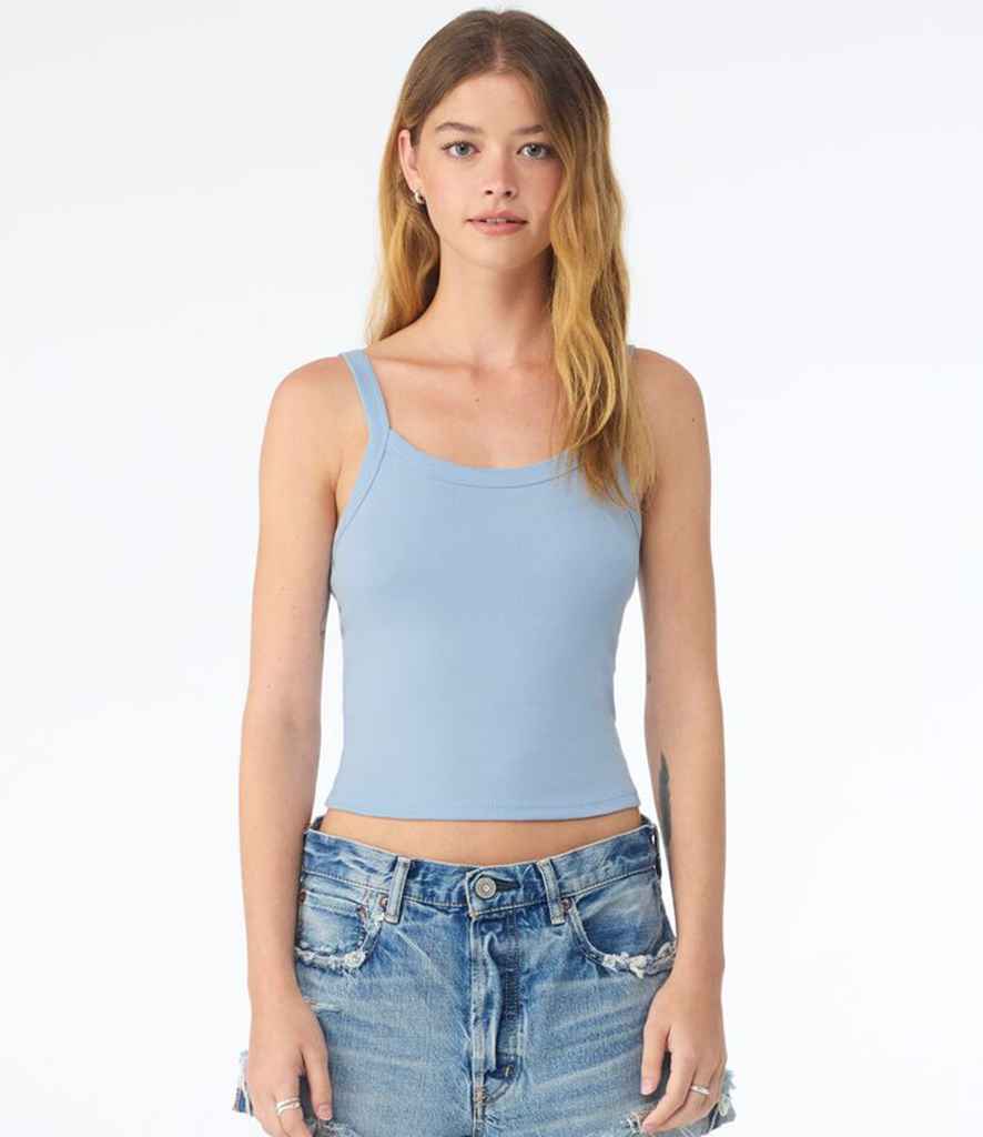 Bella Ladies Micro Rib Spaghetti Strap Tank Top | Solid Baby Blue Blend