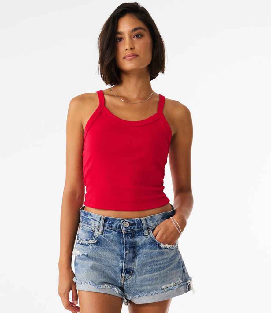 Bella Ladies Micro Rib Spaghetti Strap Tank Top | Solid Red Blend