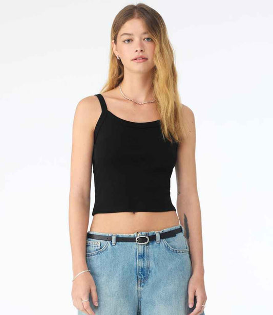 Bella Ladies Micro Rib Spaghetti Strap Tank Top | Solid Black Blend