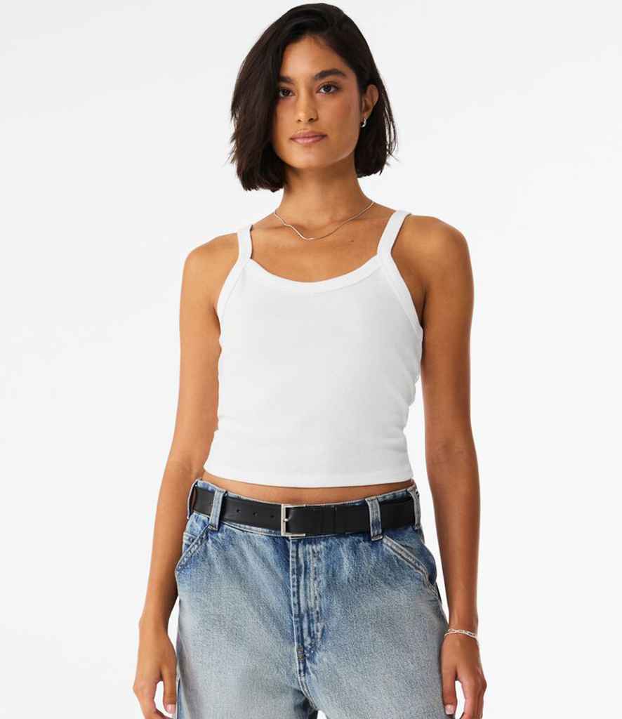 Bella Ladies Micro Rib Spaghetti Strap Tank Top | Solid White Blend