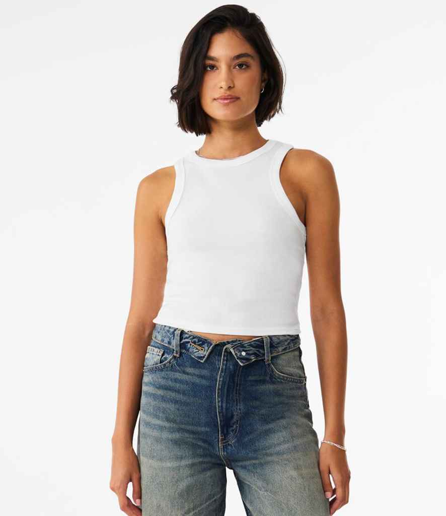 Bella Ladies Micro Rib Racer Tank Top | Solid White Blend