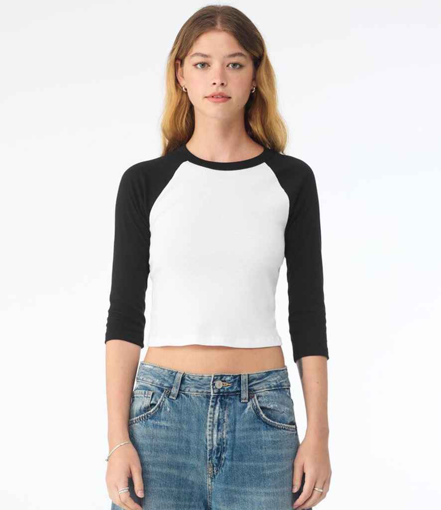 Bella Ladies Micro Rib 3/4 Raglan Baby T-Shirt | White/Black