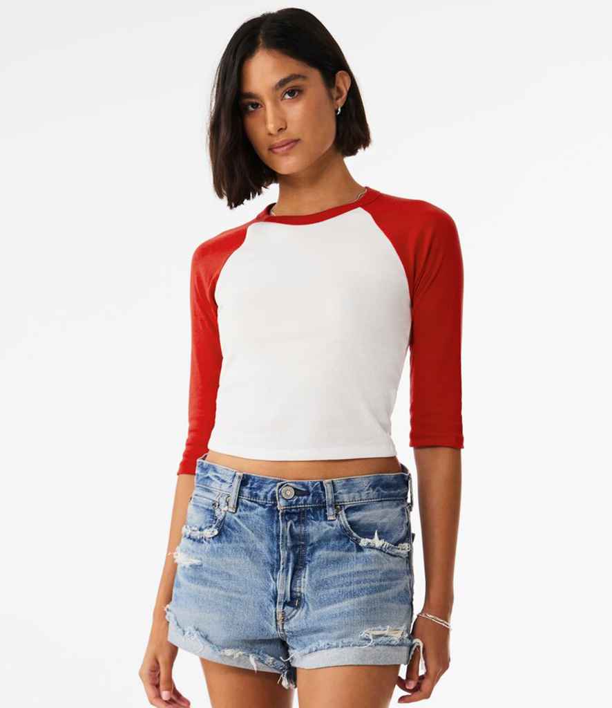 Bella Ladies Micro Rib 3/4 Raglan Baby T-Shirt | White/Red