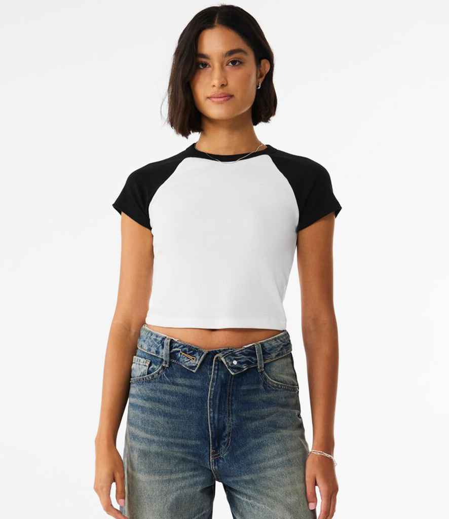 Bella Ladies Micro Rib Raglan Baby T-Shirt | White/Black