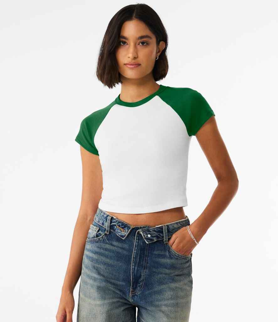 Bella Ladies Micro Rib Raglan Baby T-Shirt | White/Kelly Green