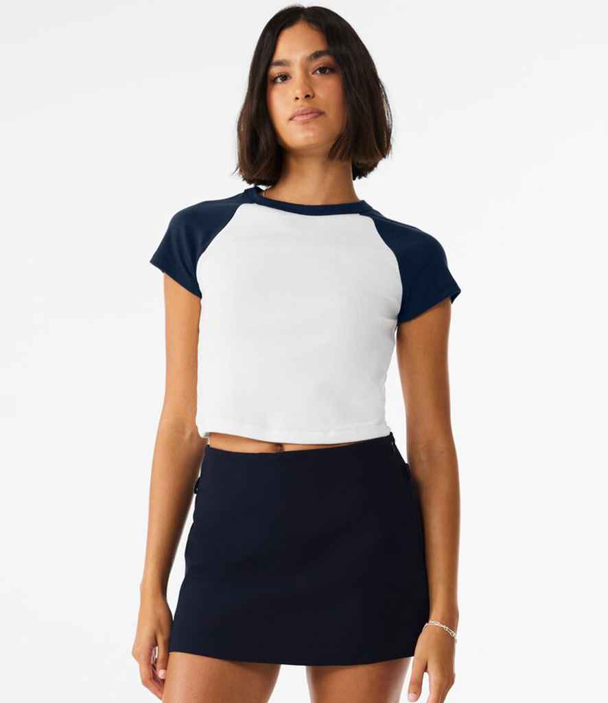 Bella Ladies Micro Rib Raglan Baby T-Shirt | White/Navy