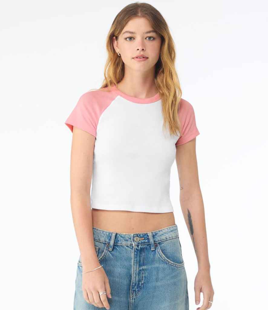 Bella Ladies Micro Rib Raglan Baby T-Shirt | White/Pink