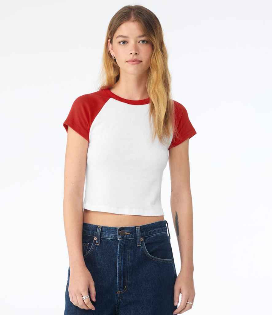 Bella Ladies Micro Rib Raglan Baby T-Shirt | White/Red