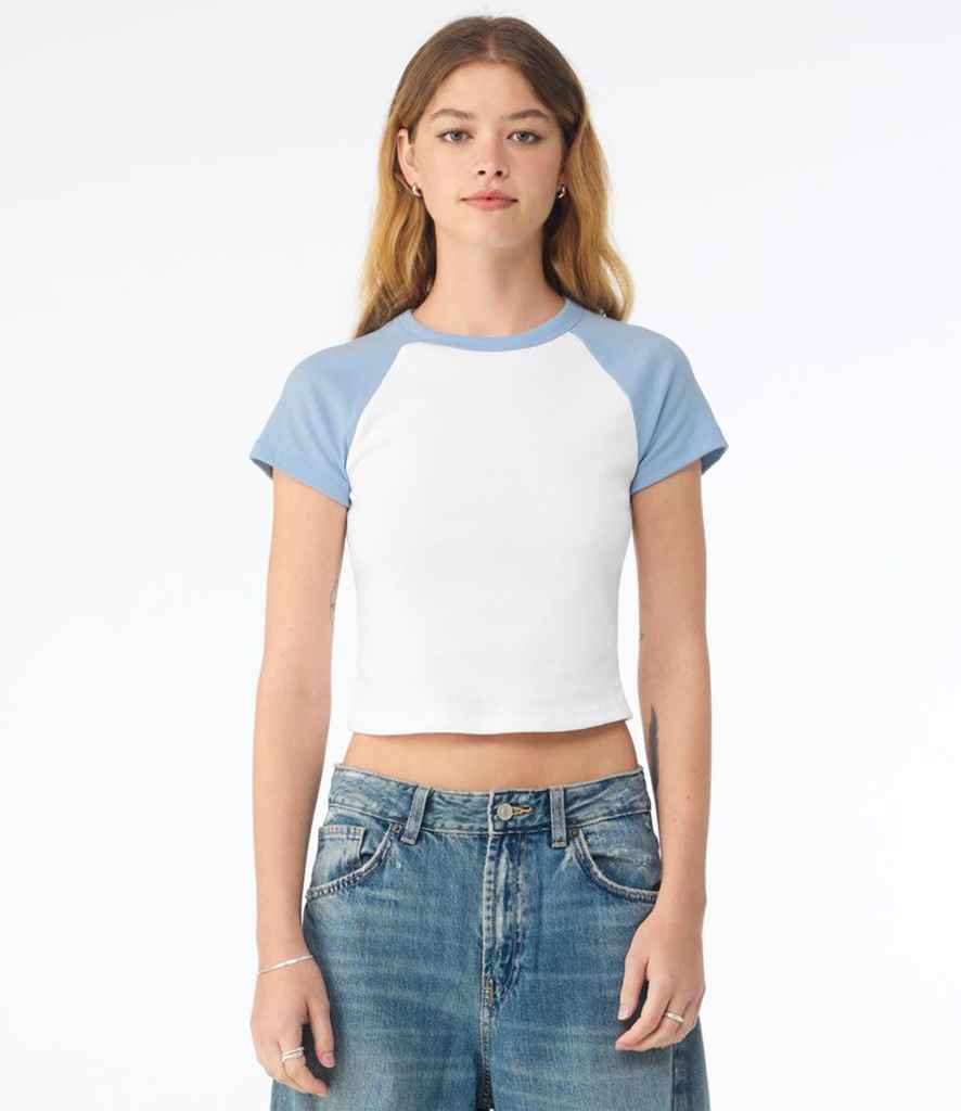 Bella Ladies Micro Rib Raglan Baby T-Shirt | White/Baby Blue