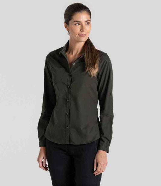 Craghoppers Expert Ladies Kiwi Long Sleeve Shirt | Dark Cedar Green