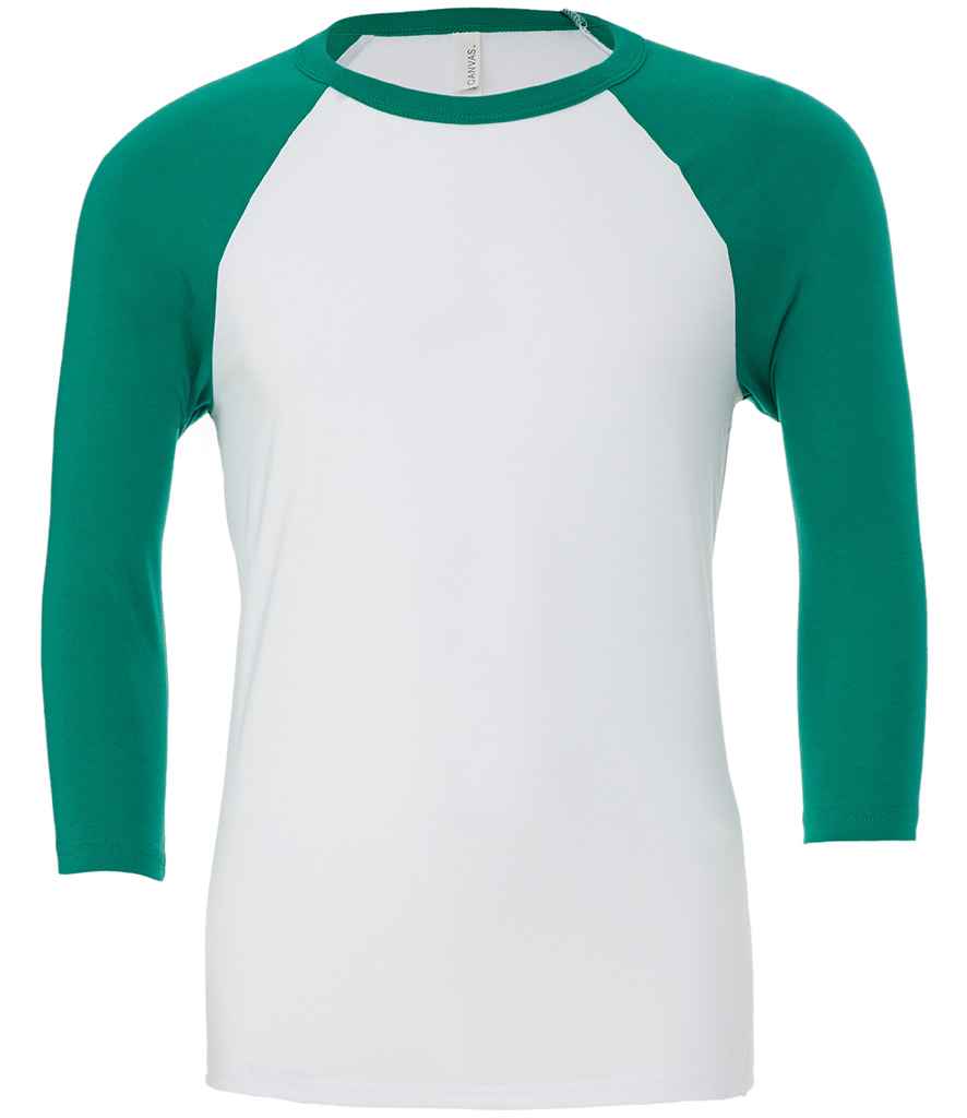 Canvas Unisex 3/4 Sleeve Baseball T-Shirt | White/Kelly Green