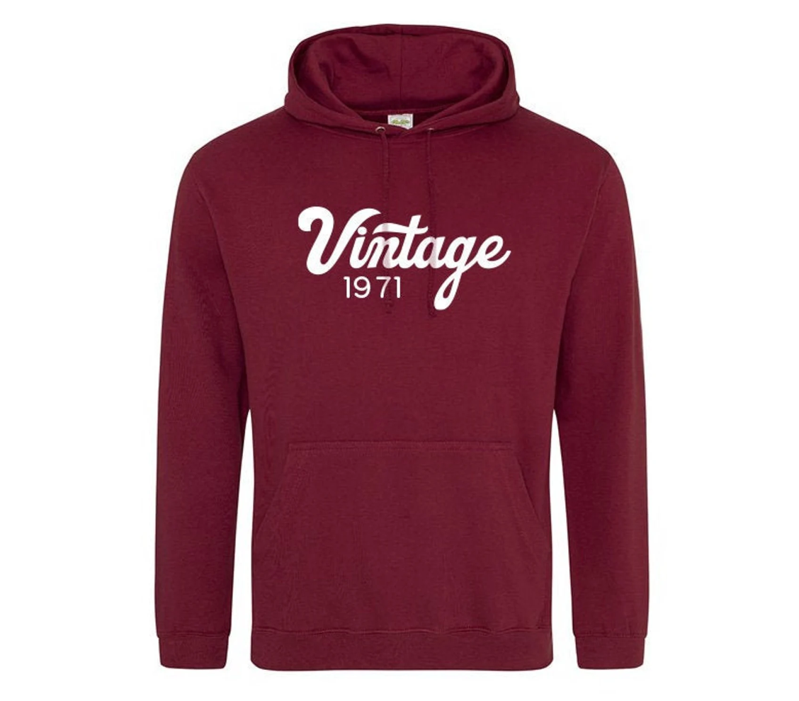 Our Hand-Printed Organic Cotton "Vintage" Hoodie is the perfect blend of style and sustainability, customised just for you! Made from 100% organic cotton, this hoodie offers superior comfort and eco-friendly fashion. Featuring the word "Vintage" followed by a customised date, it’s a stylish nod to your birth year or a special occasion, creating a timeless and personal statement. Hand-printed for a unique touch, this hoodie is ideal for casual wear or as a thoughtful, one-of-a-kind gift. Celebrate your vinta