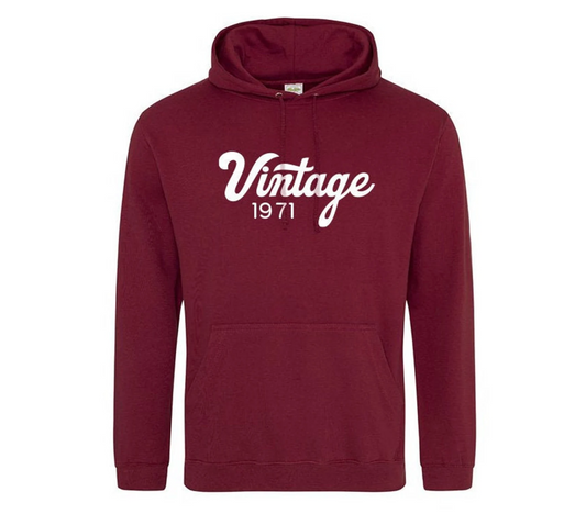 Our Hand-Printed Organic Cotton "Vintage" Hoodie is the perfect blend of style and sustainability, customised just for you! Made from 100% organic cotton, this hoodie offers superior comfort and eco-friendly fashion. Featuring the word "Vintage" followed by a customised date, it’s a stylish nod to your birth year or a special occasion, creating a timeless and personal statement. Hand-printed for a unique touch, this hoodie is ideal for casual wear or as a thoughtful, one-of-a-kind gift. Celebrate your vinta