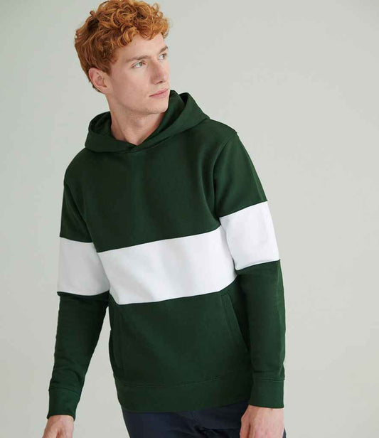 Front Row Heavyweight Panelled Hoodie | Bottle Green/White