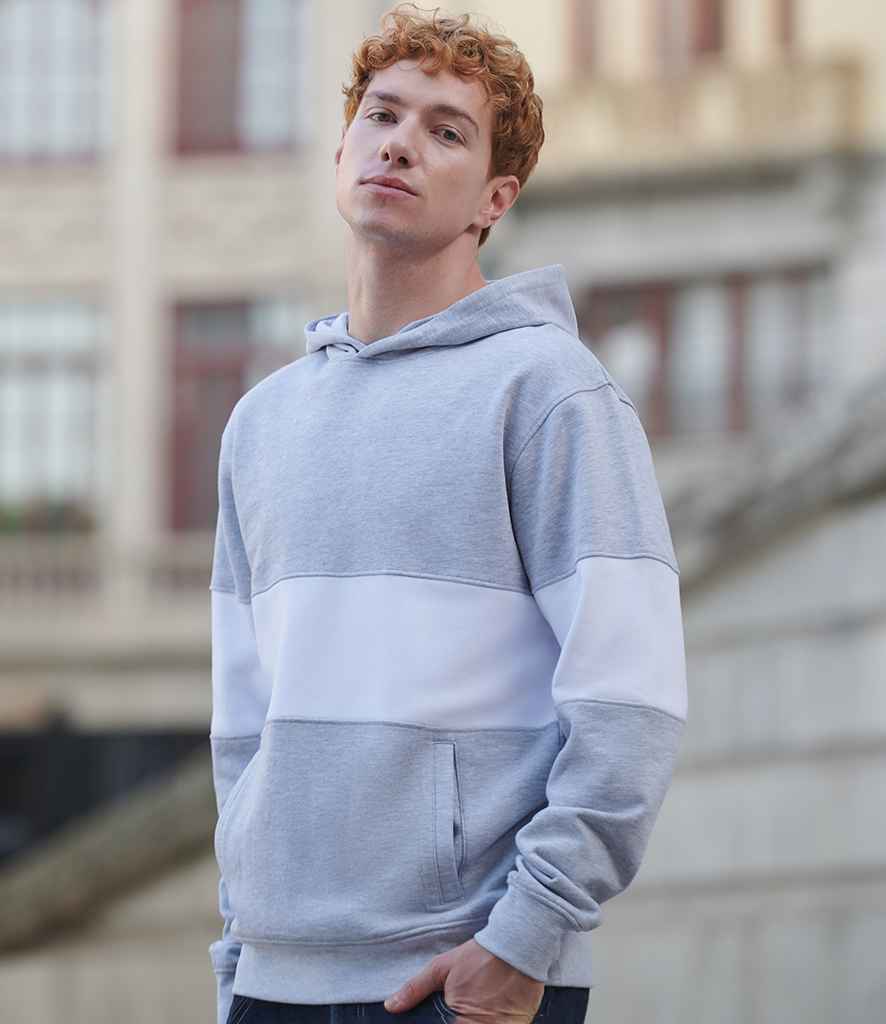 Front Row Heavyweight Panelled Hoodie | Heather Grey/White