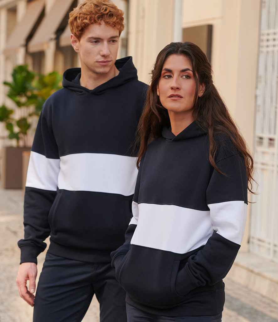 Front Row Heavyweight Panelled Hoodie | Navy/White