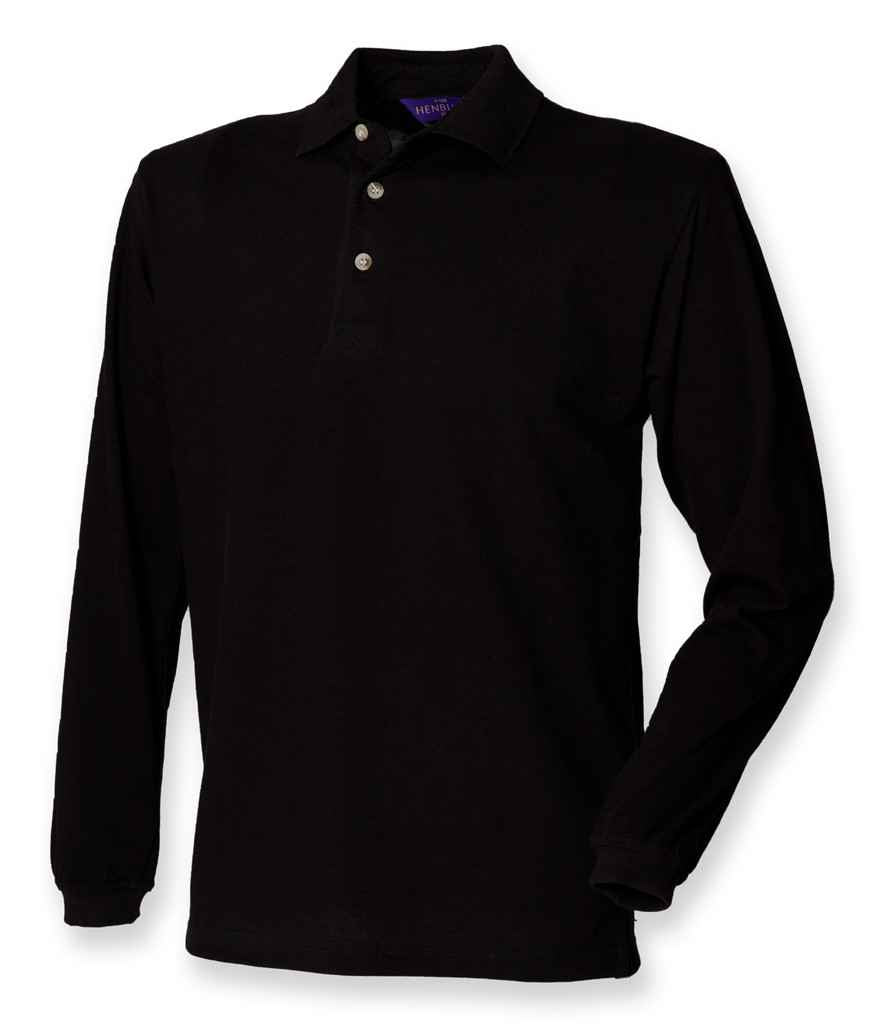 Henbury Long Sleeve Cotton Piqué Polo Shirt | Black