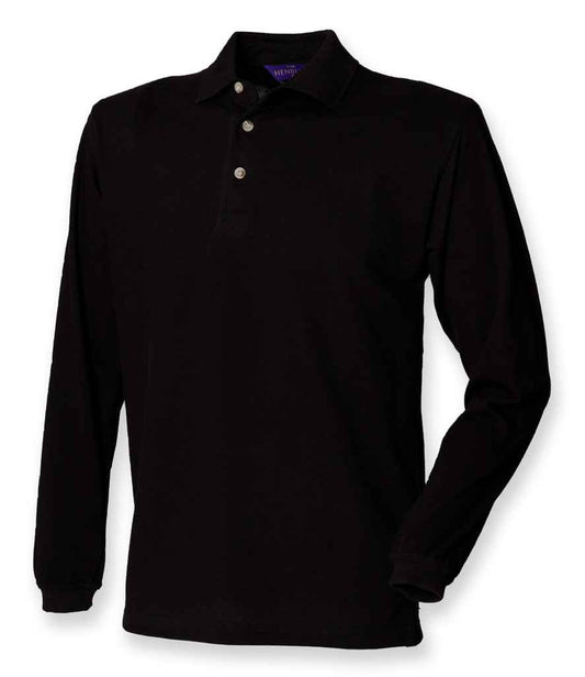 Henbury Long Sleeve Cotton Piqué Polo Shirt | Black