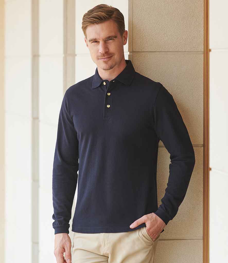 Henbury Long Sleeve Cotton Piqué Polo Shirt | Navy