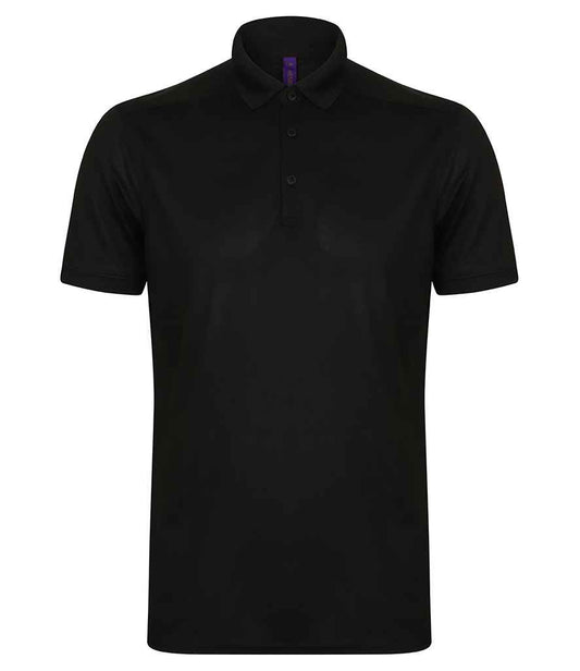 Henbury Slim Fit Stretch Microfine Piqué Polo Shirt | Black