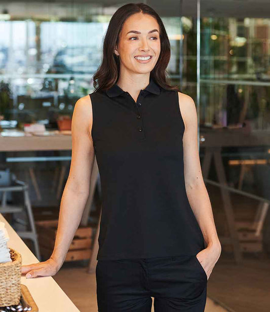 Henbury Ladies Sleeveless Coolplus® Polo Shirt | Black