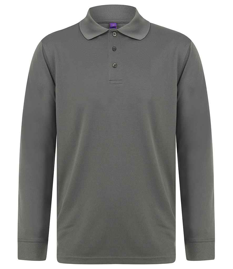 Henbury Unisex Long Sleeve Coolplus® Piqué Polo Shirt | Charcoal