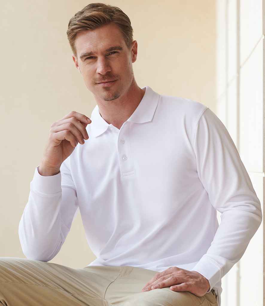 Henbury Unisex Long Sleeve Coolplus® Piqué Polo Shirt | White