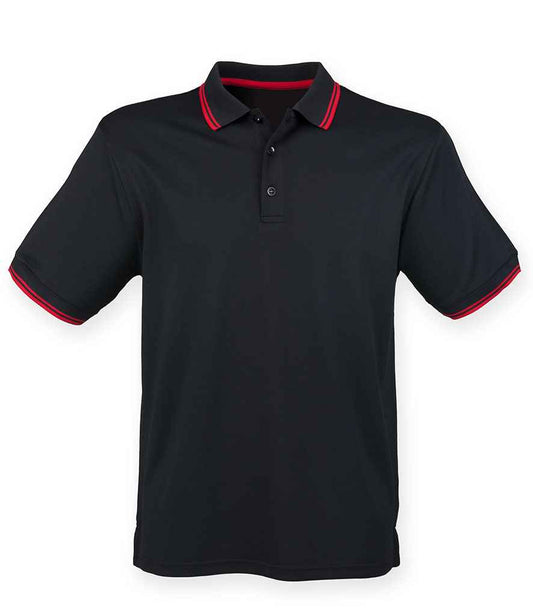 Henbury Coolplus® Tipped Polo Shirt | Black/Red