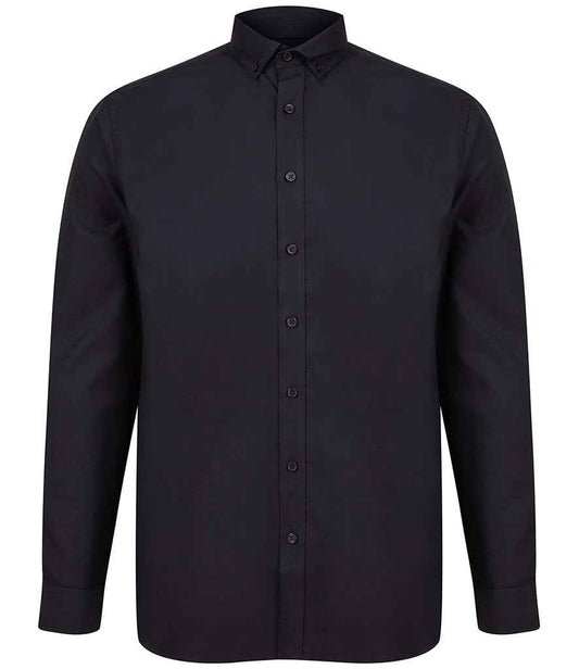 Henbury Modern Long Sleeve Classic Fit Oxford Shirt | Black