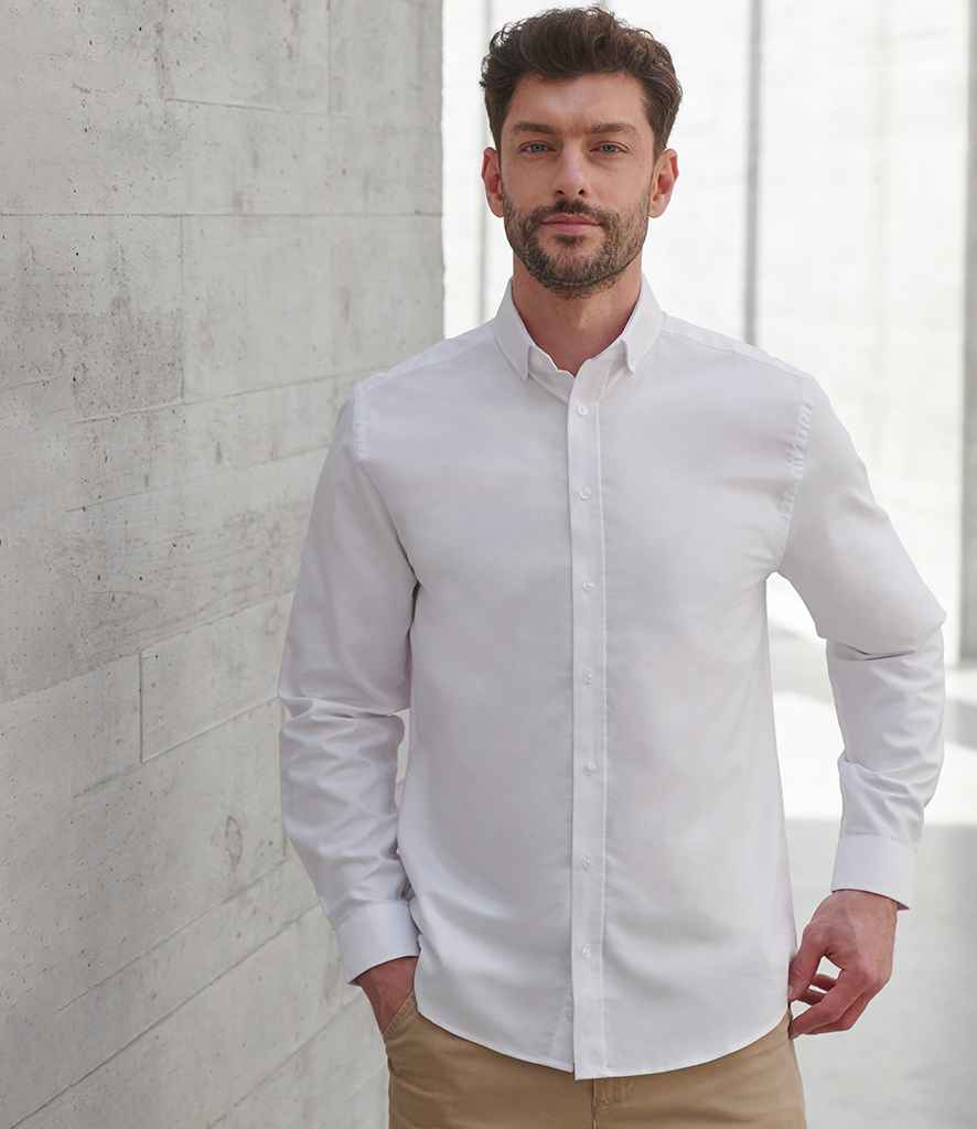 Henbury Modern Long Sleeve Classic Fit Oxford Shirt | White